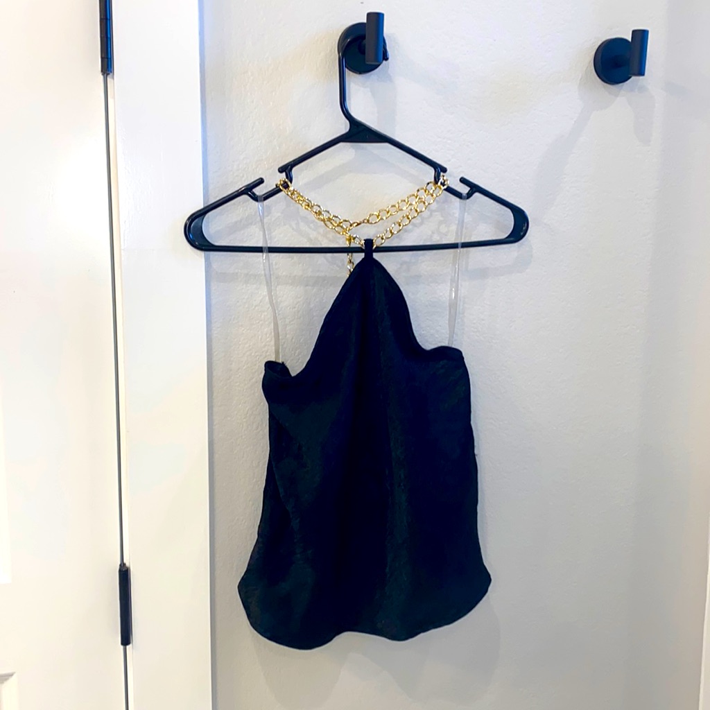 New Gold Chair Crop Tank Top Shirt Size Small Brand Free Kisses Black Nwot